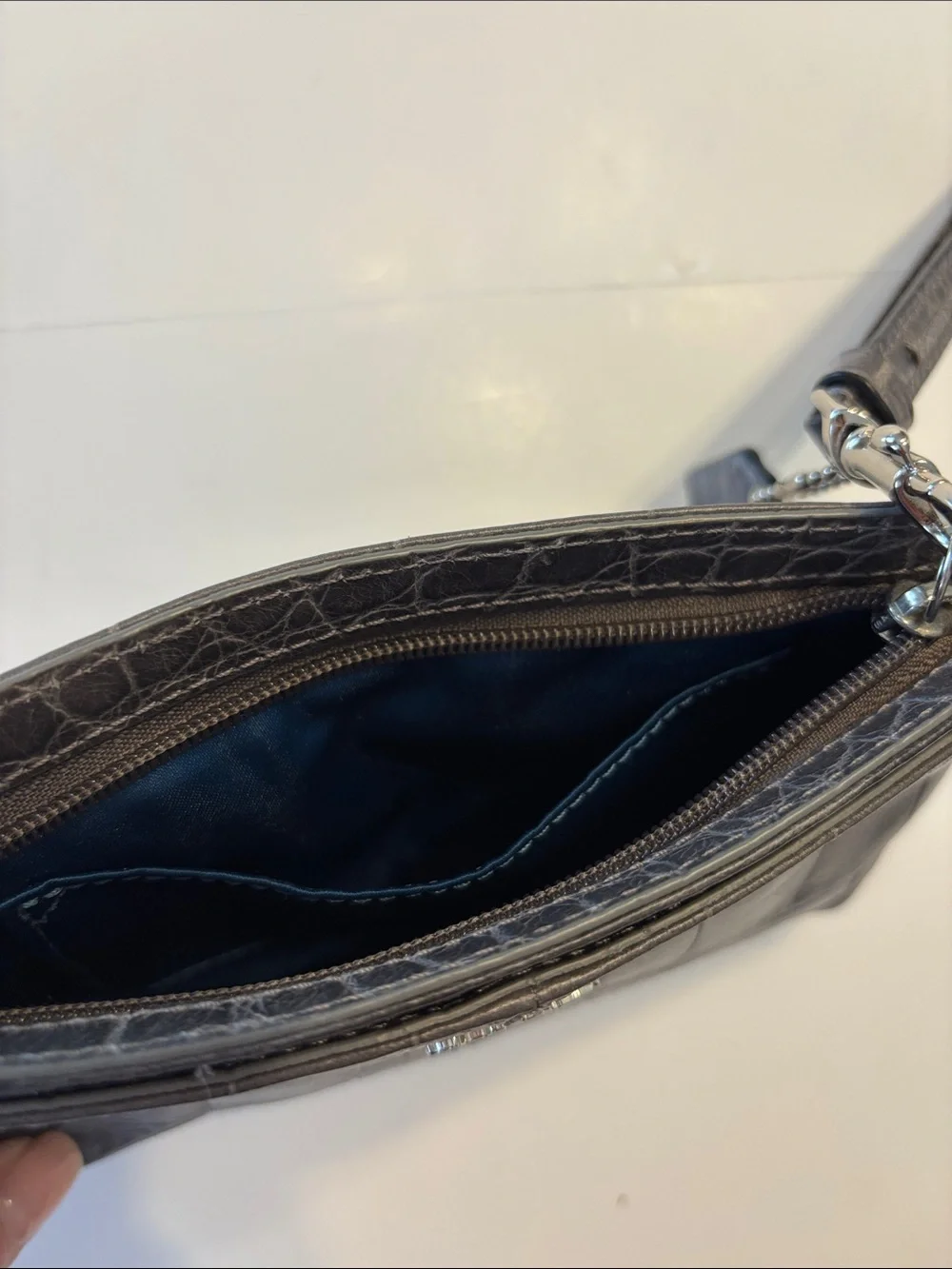 Coach Grey Madison Leather Embossed Croc Zip Wristlet
